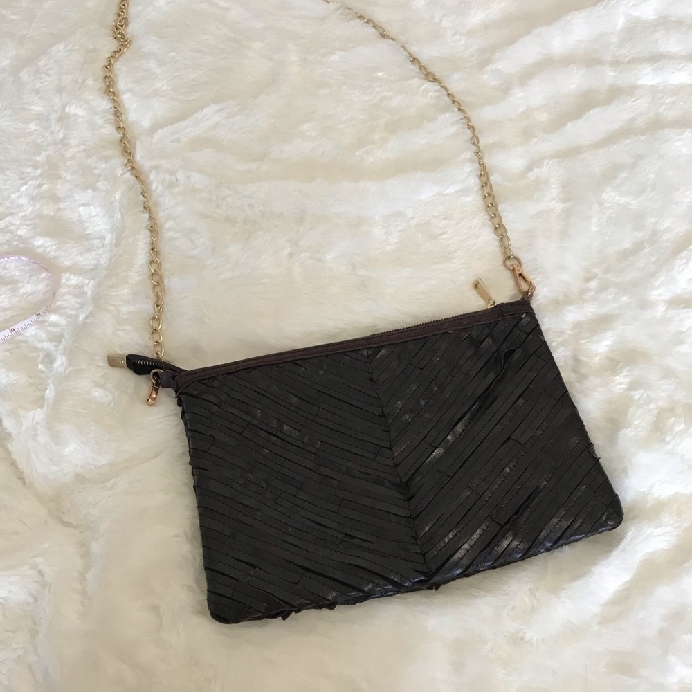 Brown leather clutch/crossbody bag